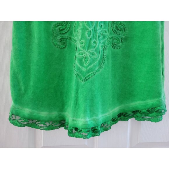 Soft Surroundings Green boho short sleeve Embroidered size Medium lagenlook - Picture 3 of 7